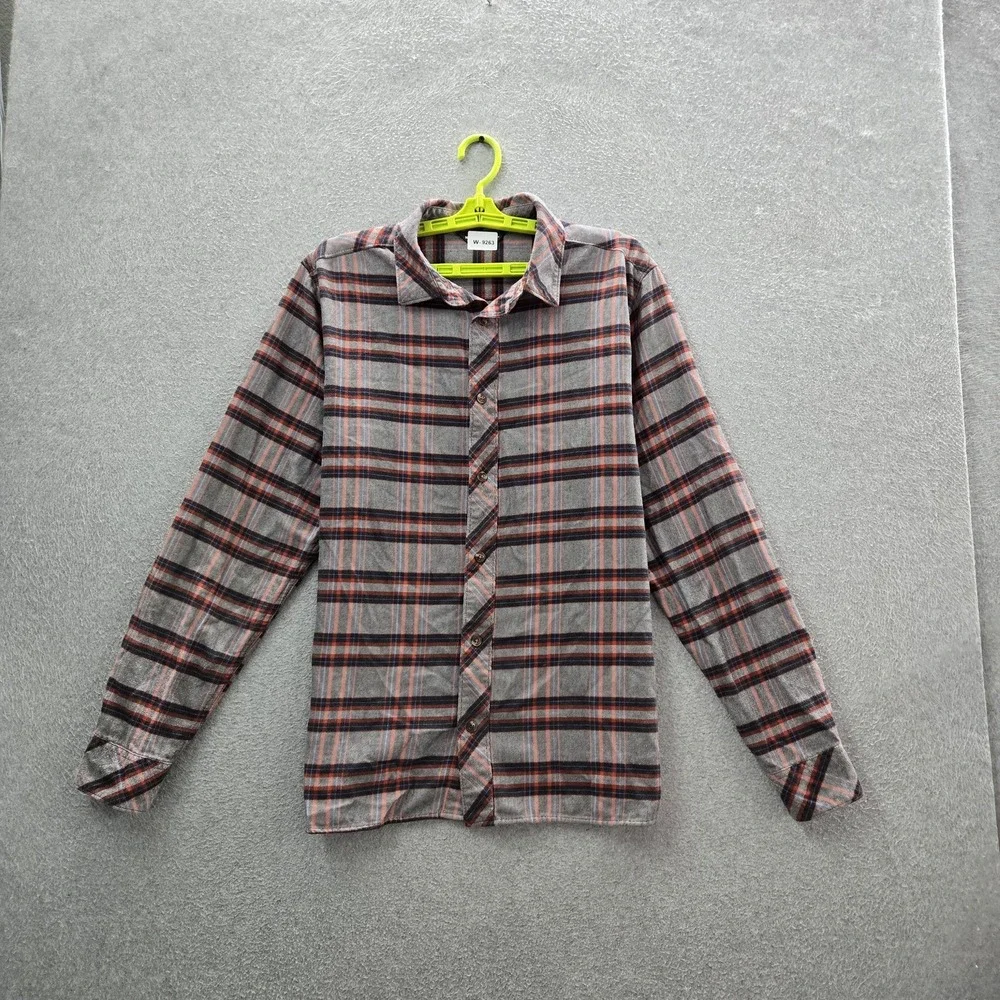 The North Face Men Button Up Shirt L/G Gray Plaid Brush Flannel Long Sleeve
